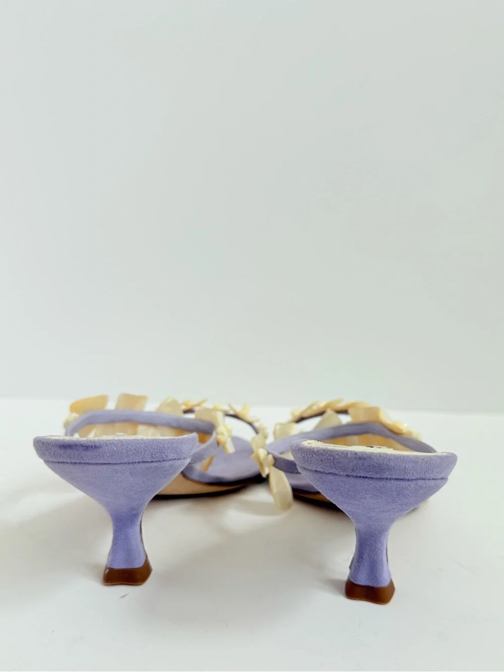 Rare 2003 Prada Archive Glicine Shell Embellished Suede Kitten Heel Mules EU 37